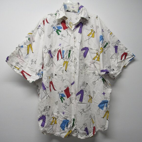 Vintage Star of India Art to Wear Funky People Print Oversized Tunic Blouse sz S - Picture 1 of 5